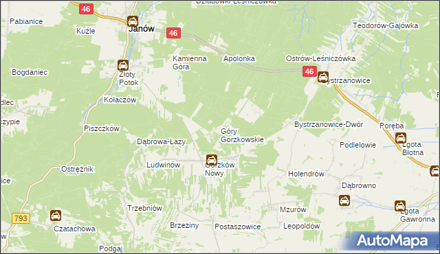 mapa Góry Gorzkowskie, Góry Gorzkowskie na mapie Targeo