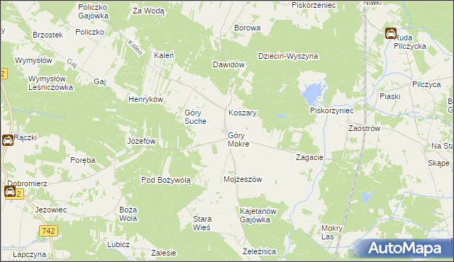 mapa Góry Mokre, Góry Mokre na mapie Targeo