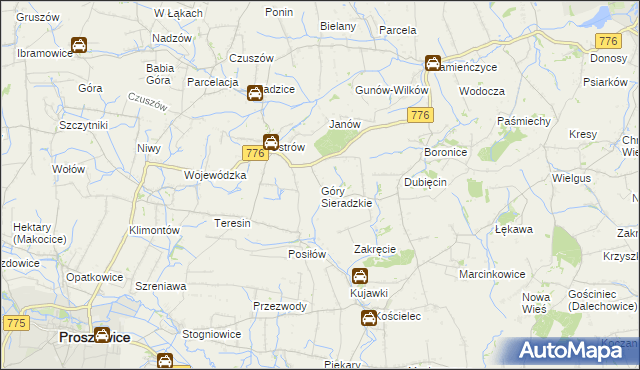 mapa Góry Sieradzkie, Góry Sieradzkie na mapie Targeo