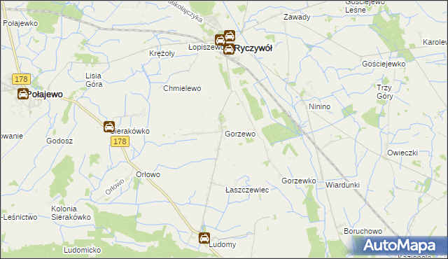 mapa Gorzewo gmina Ryczywół, Gorzewo gmina Ryczywół na mapie Targeo