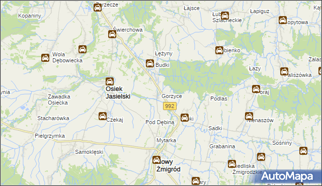 mapa Gorzyce gmina Nowy Żmigród, Gorzyce gmina Nowy Żmigród na mapie Targeo