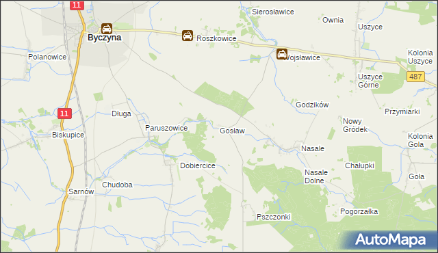 mapa Gosław gmina Byczyna, Gosław gmina Byczyna na mapie Targeo