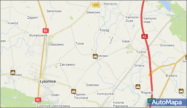 mapa Gostkowo gmina Łysomice, Gostkowo gmina Łysomice na mapie Targeo