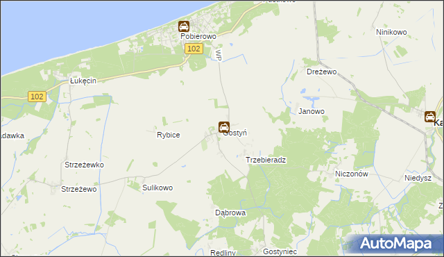 mapa Gostyń gmina Świerzno, Gostyń gmina Świerzno na mapie Targeo