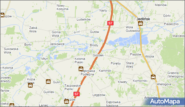 mapa Gózdek gmina Zakrzew, Gózdek gmina Zakrzew na mapie Targeo