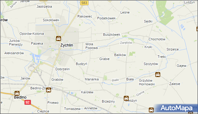 mapa Grabie gmina Żychlin, Grabie gmina Żychlin na mapie Targeo