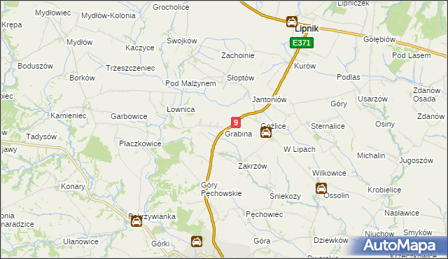 mapa Grabina gmina Klimontów, Grabina gmina Klimontów na mapie Targeo