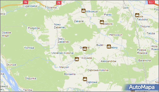 mapa Grabina gmina Łaskarzew, Grabina gmina Łaskarzew na mapie Targeo