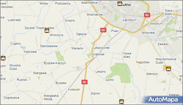 mapa Grabków gmina Kutno, Grabków gmina Kutno na mapie Targeo