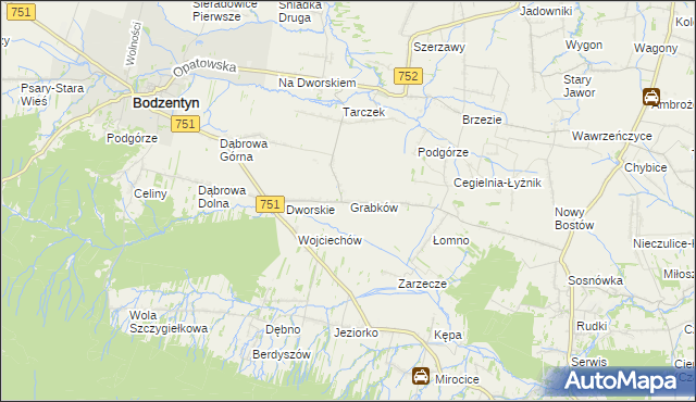 mapa Grabków gmina Pawłów, Grabków gmina Pawłów na mapie Targeo