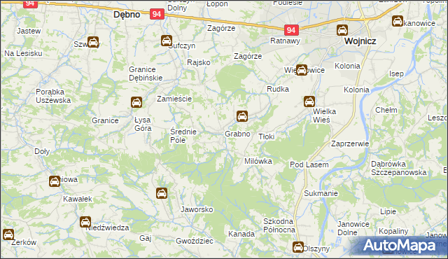 mapa Grabno gmina Wojnicz, Grabno gmina Wojnicz na mapie Targeo