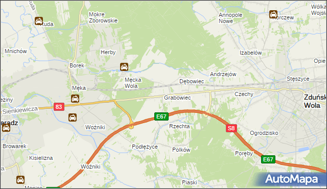 mapa Grabowiec gmina Sieradz, Grabowiec gmina Sieradz na mapie Targeo