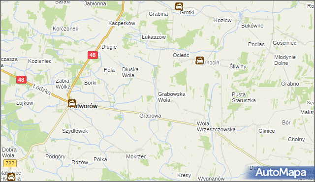 mapa Grabowska Wola gmina Potworów, Grabowska Wola gmina Potworów na mapie Targeo