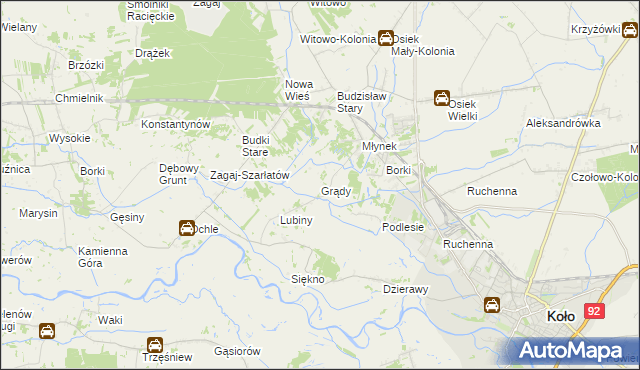 mapa Grądy gmina Osiek Mały, Grądy gmina Osiek Mały na mapie Targeo