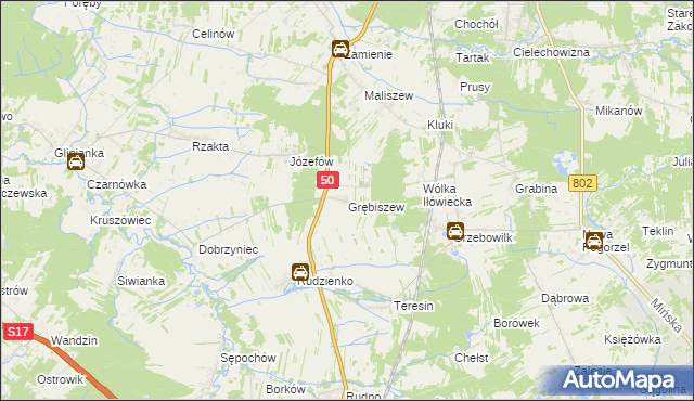 mapa Grębiszew, Grębiszew na mapie Targeo