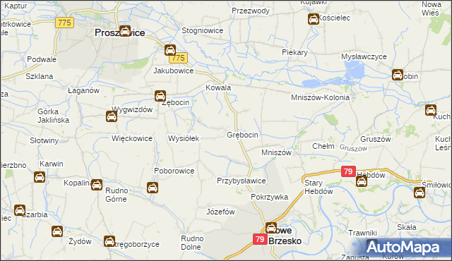 mapa Grębocin gmina Nowe Brzesko, Grębocin gmina Nowe Brzesko na mapie Targeo