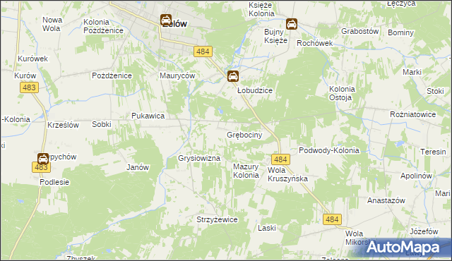 mapa Grębociny, Grębociny na mapie Targeo