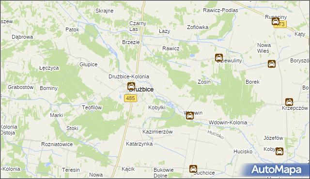 mapa Gręboszów gmina Drużbice, Gręboszów gmina Drużbice na mapie Targeo