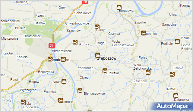 mapa Gręboszów powiat dąbrowski, Gręboszów powiat dąbrowski na mapie Targeo