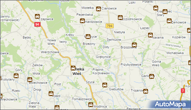 mapa Grębynice, Grębynice na mapie Targeo