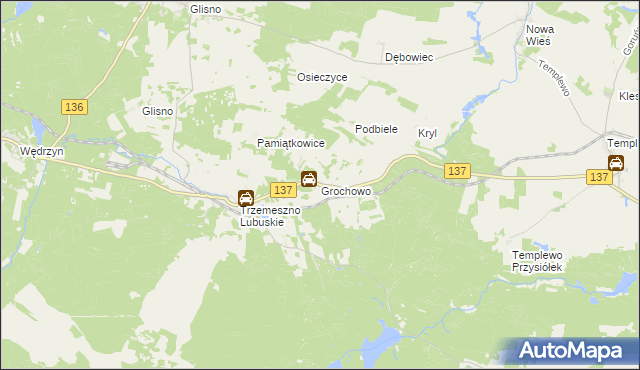 mapa Grochowo gmina Sulęcin, Grochowo gmina Sulęcin na mapie Targeo