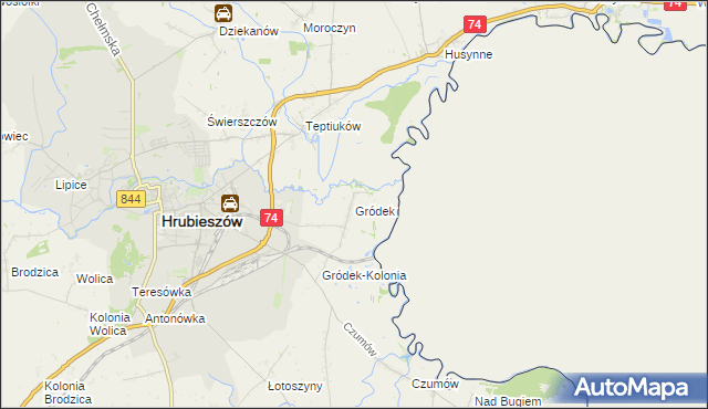 mapa Gródek gmina Hrubieszów, Gródek gmina Hrubieszów na mapie Targeo