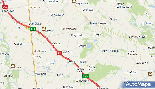 mapa Grodno gmina Baruchowo, Grodno gmina Baruchowo na mapie Targeo