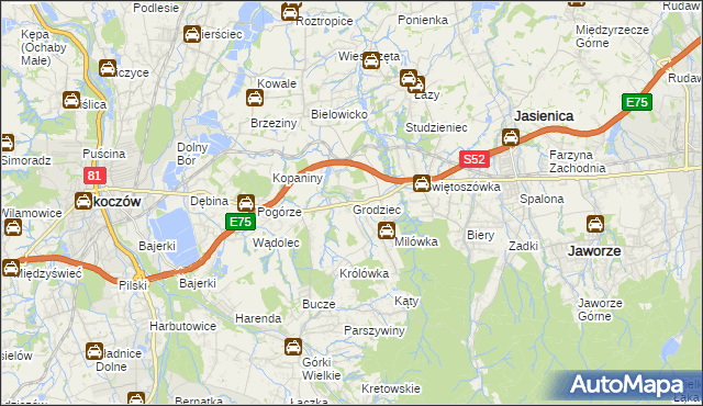 mapa Grodziec gmina Jasienica, Grodziec gmina Jasienica na mapie Targeo