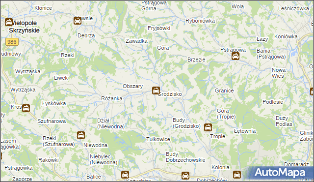 mapa Grodzisko gmina Strzyżów, Grodzisko gmina Strzyżów na mapie Targeo