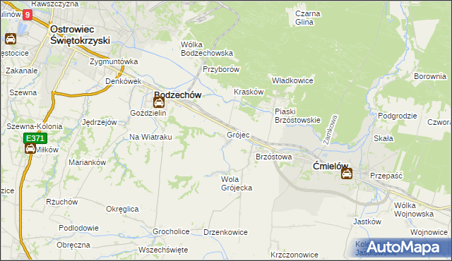 mapa Grójec gmina Ćmielów, Grójec gmina Ćmielów na mapie Targeo