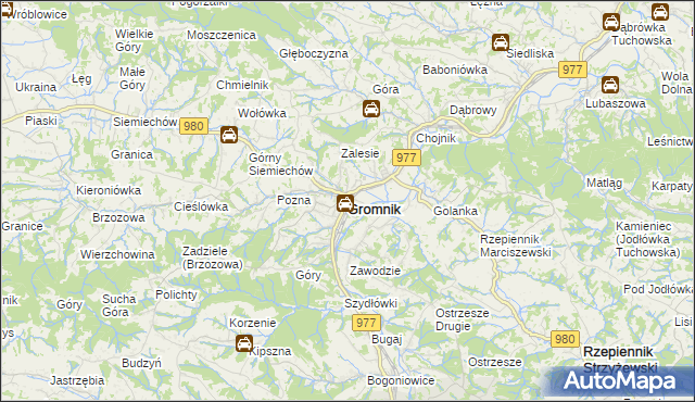 mapa Gromnik powiat tarnowski, Gromnik powiat tarnowski na mapie Targeo