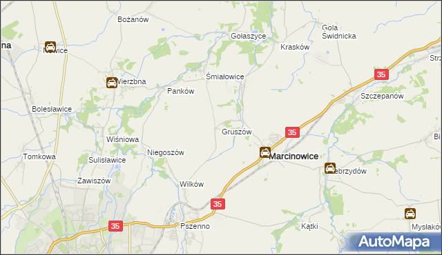 mapa Gruszów gmina Marcinowice, Gruszów gmina Marcinowice na mapie Targeo