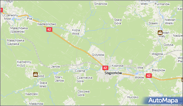 mapa Grzybów gmina Stąporków, Grzybów gmina Stąporków na mapie Targeo