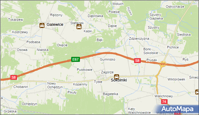 mapa Gumnisko gmina Sokolniki, Gumnisko gmina Sokolniki na mapie Targeo