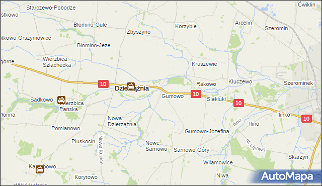 mapa Gumowo gmina Dzierzążnia, Gumowo gmina Dzierzążnia na mapie Targeo