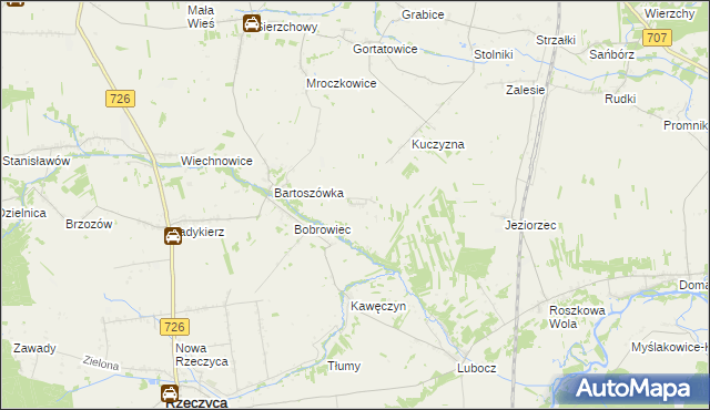 mapa Gustawów gmina Rzeczyca, Gustawów gmina Rzeczyca na mapie Targeo