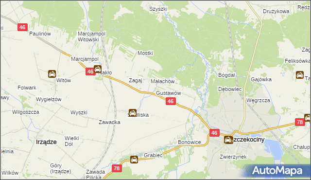 mapa Gustawów gmina Szczekociny, Gustawów gmina Szczekociny na mapie Targeo