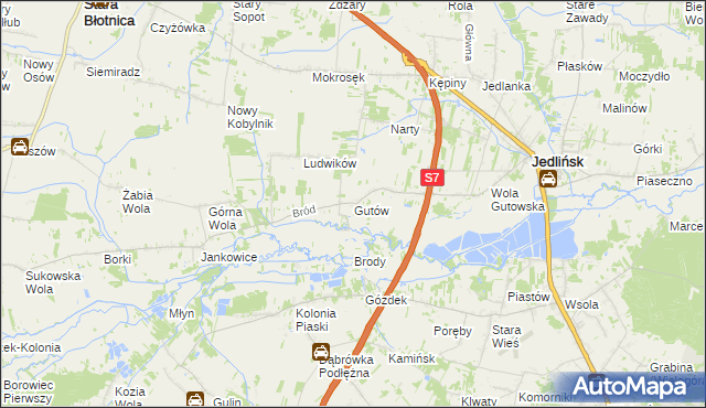 mapa Gutów gmina Jedlińsk, Gutów gmina Jedlińsk na mapie Targeo