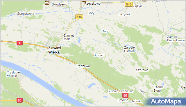 mapa Gutowo gmina Zławieś Wielka, Gutowo gmina Zławieś Wielka na mapie Targeo