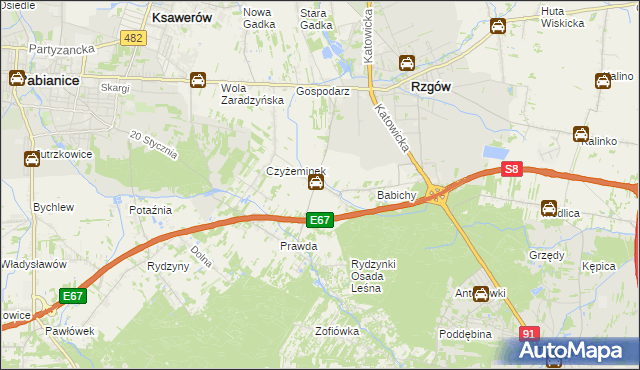 mapa Guzew gmina Rzgów, Guzew gmina Rzgów na mapie Targeo