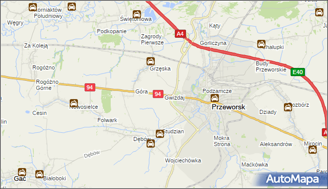mapa Gwizdaj, Gwizdaj na mapie Targeo