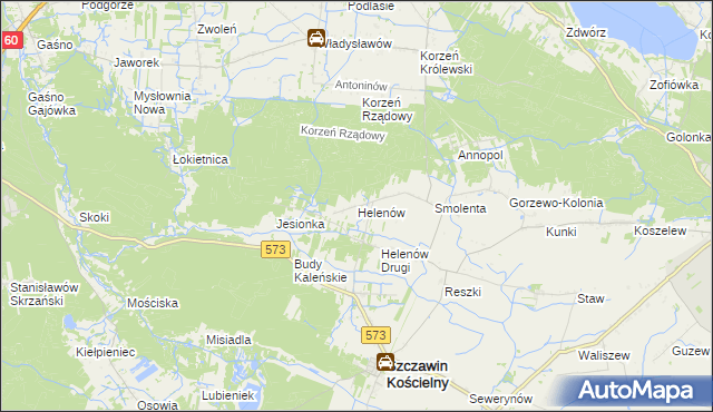 mapa Helenów gmina Szczawin Kościelny, Helenów gmina Szczawin Kościelny na mapie Targeo