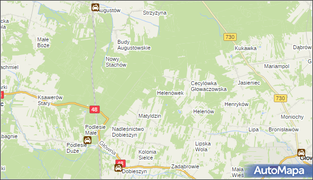 mapa Helenówek gmina Głowaczów, Helenówek gmina Głowaczów na mapie Targeo