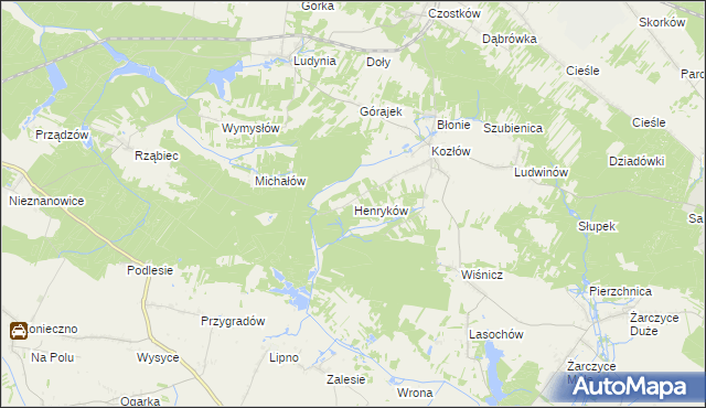 mapa Henryków gmina Małogoszcz, Henryków gmina Małogoszcz na mapie Targeo