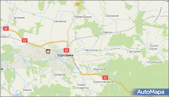 mapa Henryków gmina Szprotawa, Henryków gmina Szprotawa na mapie Targeo