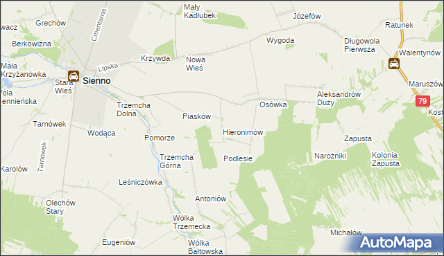 mapa Hieronimów gmina Sienno, Hieronimów gmina Sienno na mapie Targeo