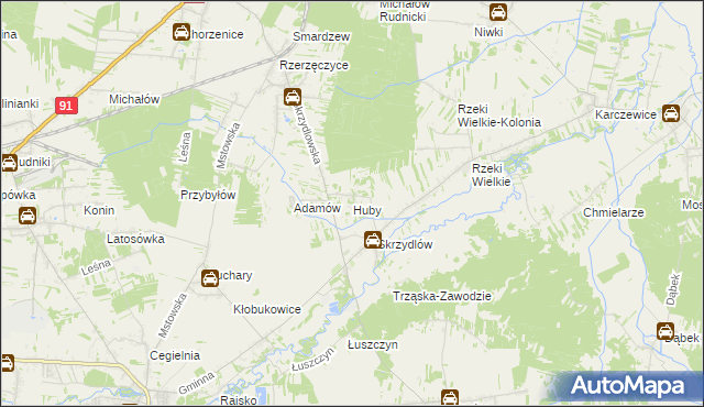 mapa Huby gmina Kłomnice, Huby gmina Kłomnice na mapie Targeo