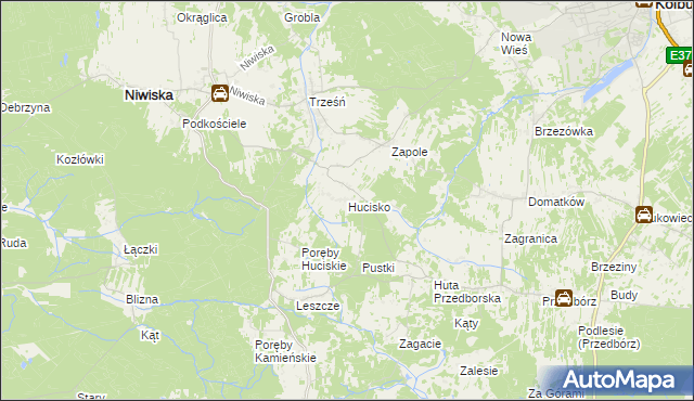 mapa Hucisko gmina Niwiska, Hucisko gmina Niwiska na mapie Targeo