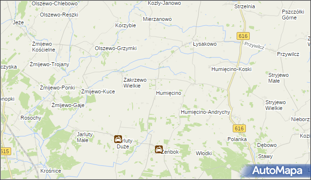 mapa Humięcino, Humięcino na mapie Targeo