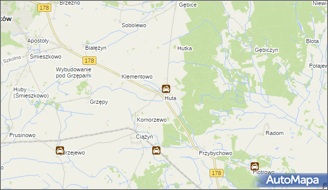 mapa Huta gmina Czarnków, Huta gmina Czarnków na mapie Targeo